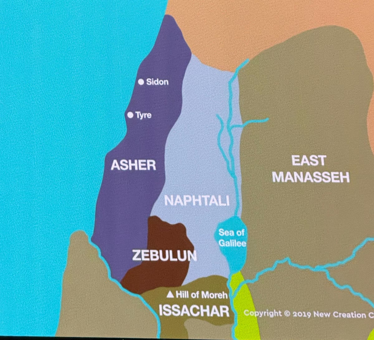 Map of the tribal allotments showing Asher, Naphtali and the Sea of Galilee